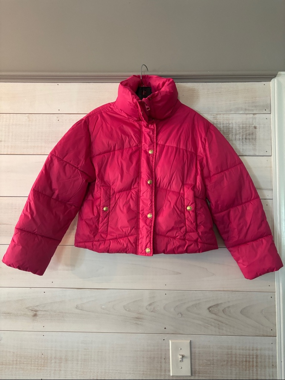 J. Crew Bright Pink Cropped Puffer Jacket